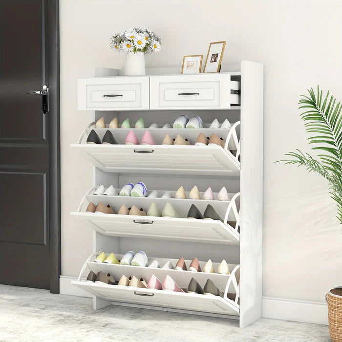 Shoe Organizer Cabinet with 3 Doors and 2 Drawers