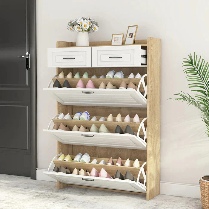 Shoe Organizer Cabinet with 3 Doors and 2 Drawers