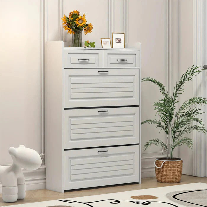 Shoe Organizer Cabinet with 3 Doors and 2 Drawers