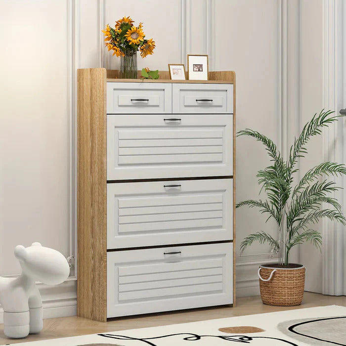 Shoe Organizer Cabinet with 3 Doors and 2 Drawers