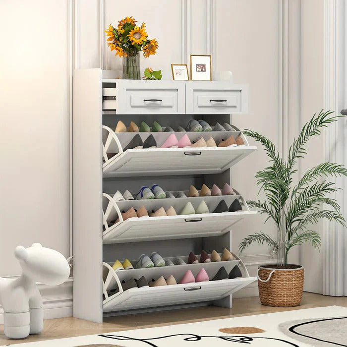 Shoe Organizer Cabinet with 3 Doors and 2 Drawers