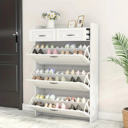 Shoe Organizer Cabinet with 3 Doors and 2 Drawers
