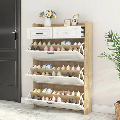 Shoe Organizer Cabinet with 3 Doors and 2 Drawers
