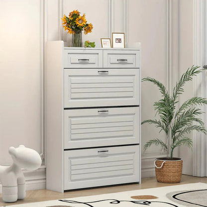 Shoe Organizer Cabinet with 3 Doors and 2 Drawers