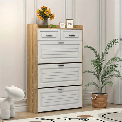 Shoe Organizer Cabinet with 3 Doors and 2 Drawers
