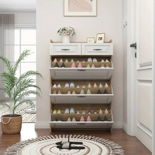Shoe Organizer Cabinet with 3 Doors and 2 Drawers