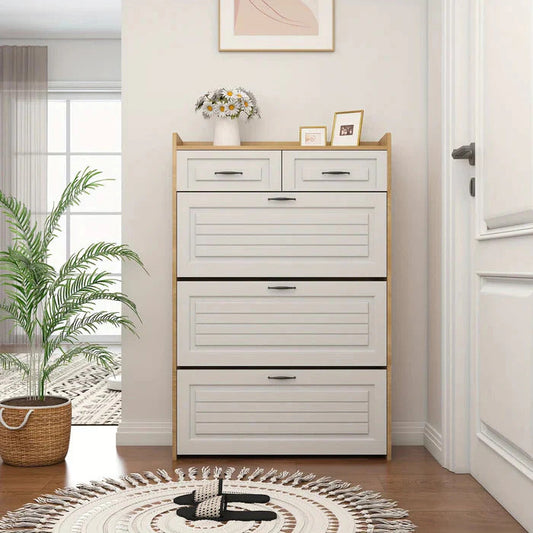 Shoe Organizer Cabinet with 3 Doors and 2 Drawers